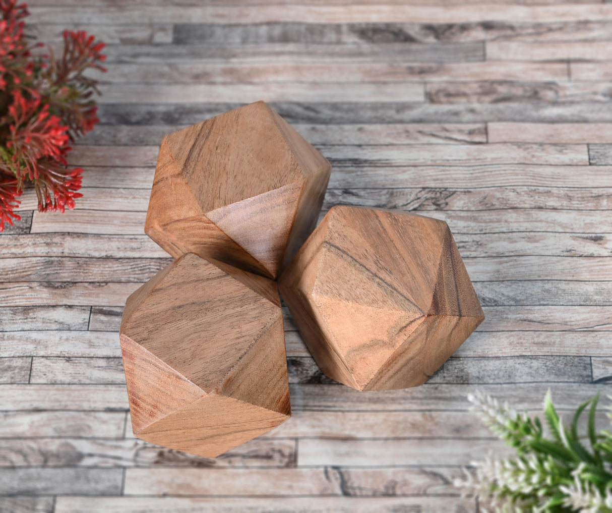 NIRMAN Acacia Wood Decorative Wood Ball for Centerpiece or Individual Use Ideal for Use in Living, Dining Room, Coffee Table Centerpiece Home Décor (3" x 3" x 3"), (Set of 3) NIRMAN