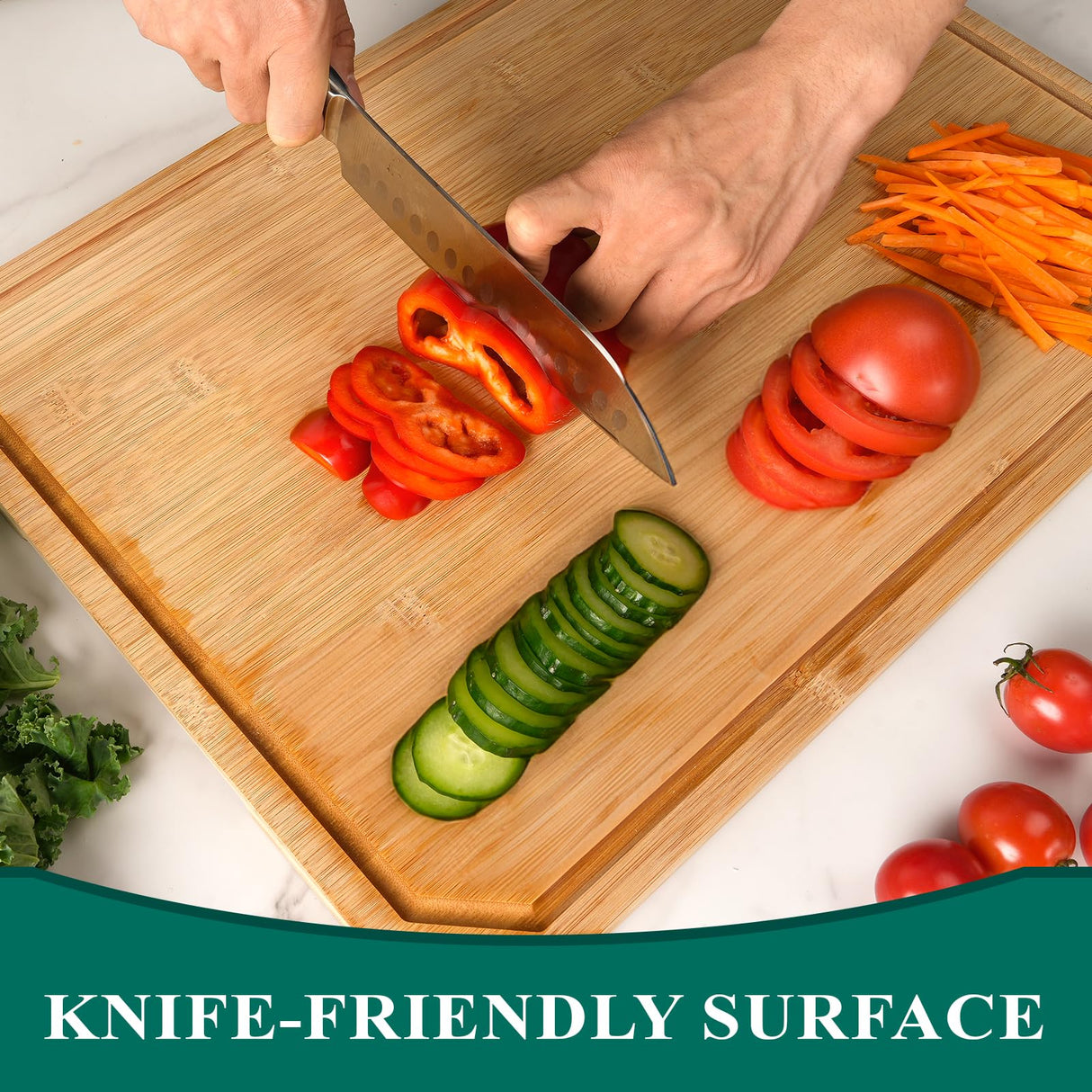 Bamboo Cutting Board, Empune Wood Cutting Boards for Kitchen with Non-slip Rubber Feet Wooden Chopping Board for Meat and Vegetables, XL Empune