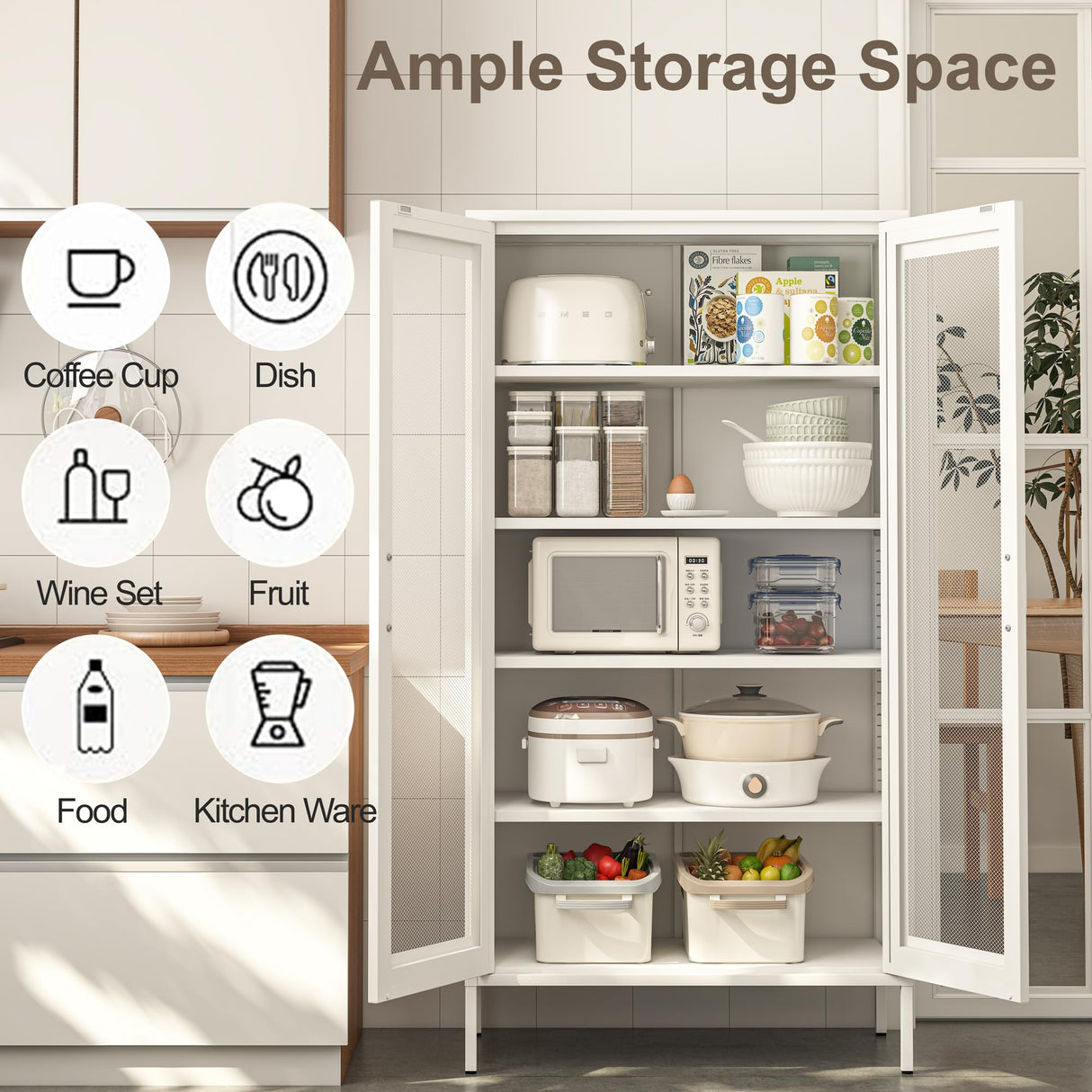 Chshin Metal Storage Cabinet,72H Display Cabinets with 2 Mesh Door,Pantry Organizers and Storage,Display Shelves for Collectibles,Storage Cabinet for Home, Office, Bookcase(White) Chshin