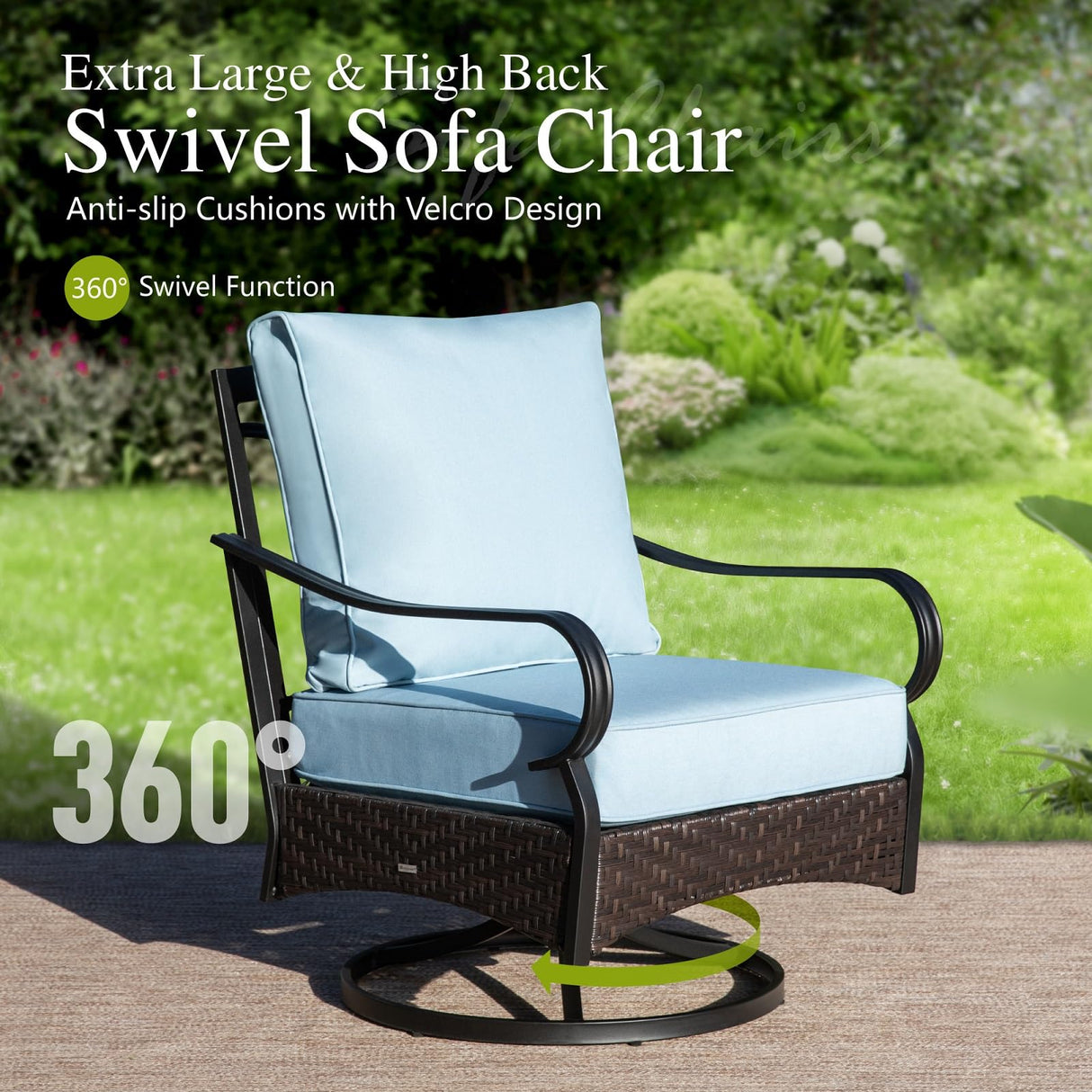 Sophia & William Patio Furniture Set with Fire Pit Table, 4PCS Metal Outdoor Conversation Set with Fire Pit Table, 2 Swivel Chairs,1 Loveseat,3-Seater Couch for Outdoor Seating,Backyard,Porch(Blue) Sophia & William