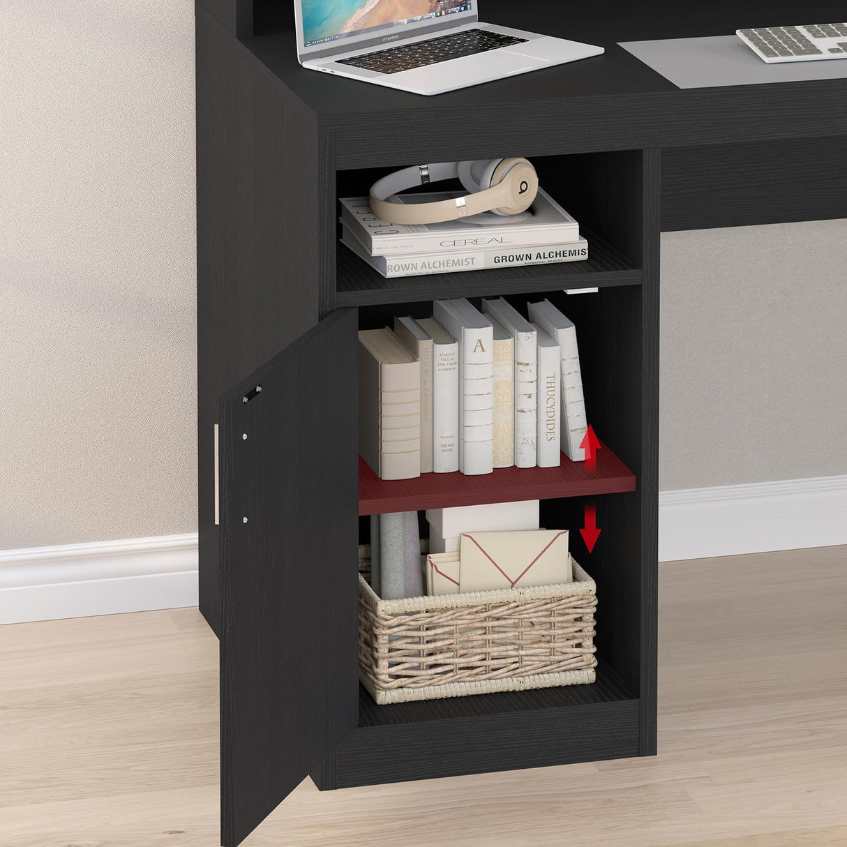 YOMILUVE Computer Desk with 3 Drawer & Storage Shelves, Home Office Desk with File Drawer & Cabinet, Writing Study Table with Long Monitor Stand & Printer Shelf, Executive Desk, Black YOMILUVE