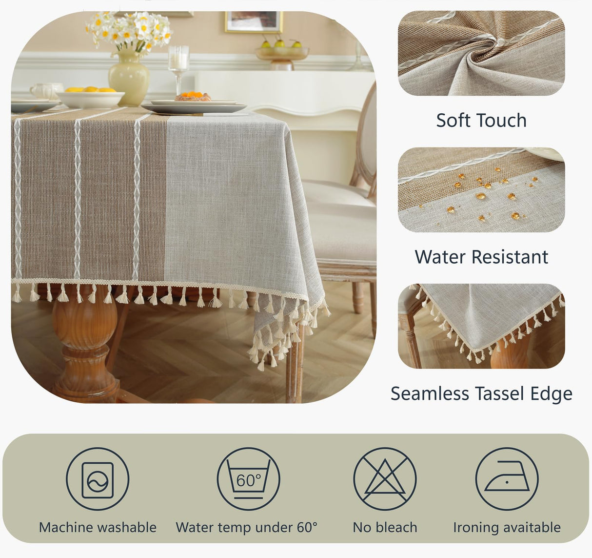 Alsoo Table Cloth Rectangle Table Rustic Waterproof Tablecloth Cotton Linen Wrinkle Free Table Cloths for Parties, Kitchen Dining, Holiday, Christmas, Coffee Lines, 4-6 Seats/55x75 Inches Alsoo