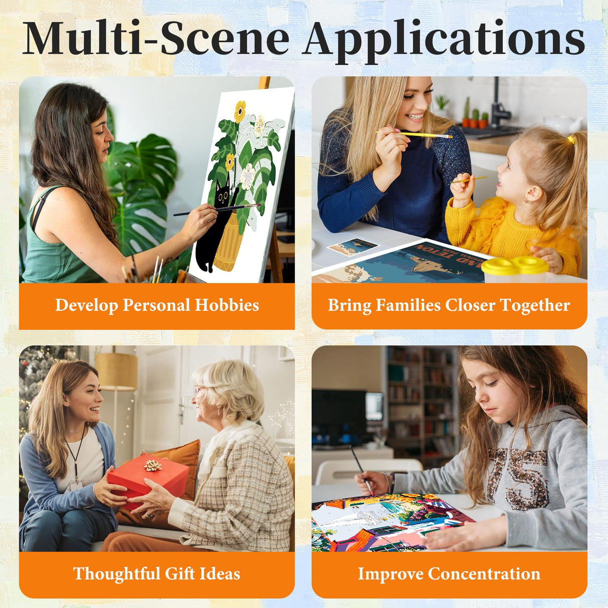 4 Pack Paint by Numbers Kit for Adults with Frame Cat, Framed Paint by Number for Adults Beginner with Wooden Easel, Green Plant DIY Painting by Numbers Canvas Framed for Home Decor 8 x 12 Inch Okarina