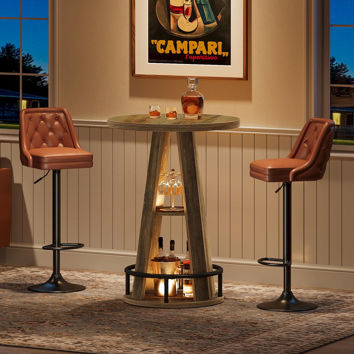 Tribesigns Round Bar Table, 39.4" H High Top Bistro Table with Storage, Industrial Cocktail Pub Tables with Metal Footrest for Living Room, Barroom, Small Space, Rustic Brown(Only Table) Tribesigns