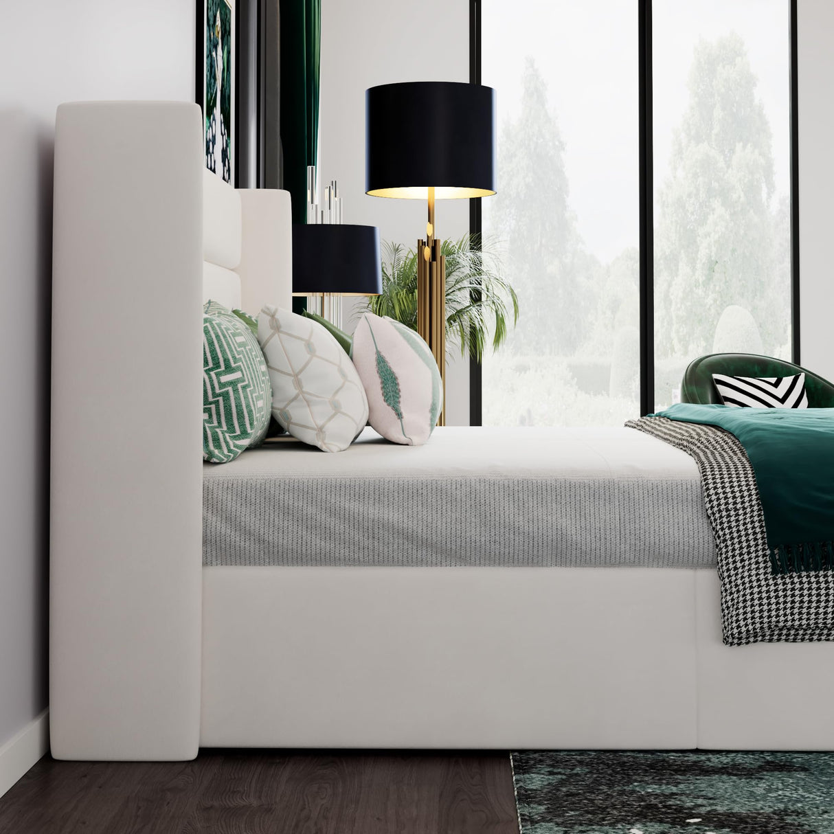 SHA CERLIN Queen Size Lift Up Storage Bed/Velvet Upholstered/Modern Wingback Headboard/Upholstered Platform Bed Frame/Hydraulic Storage/No Box Spring Needed/White SHA CERLIN