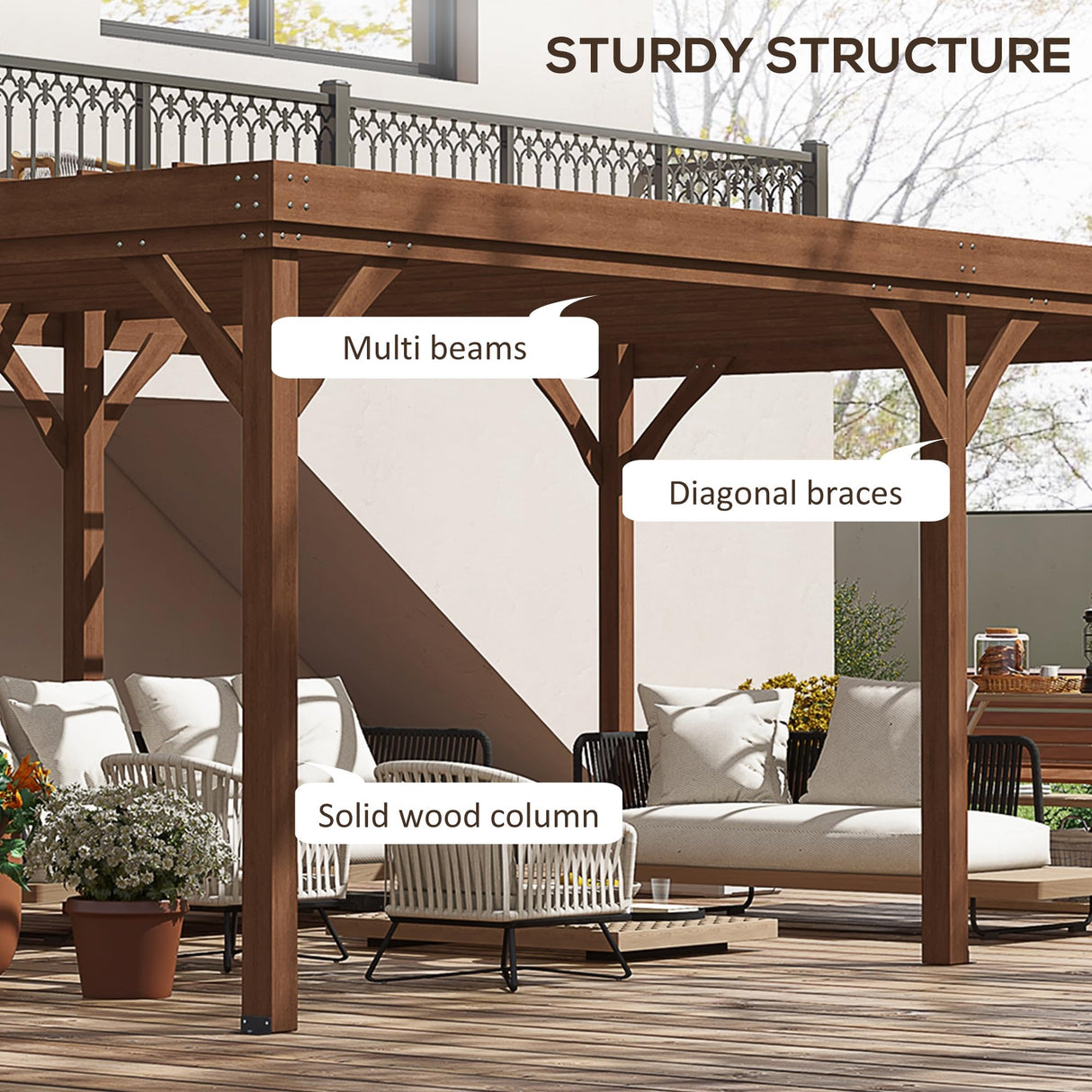 Outsunny 12' x 20' Outdoor Pergola, Wood Gazebo Grape with Concrete Anchors for Climbing Plant Support at Garden, Patio, Backyard, Deck, Brown Outsunny