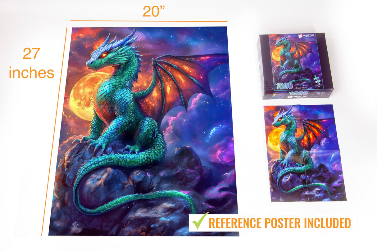 Prime Time Puzzles 1000 Piece Jigsaw Puzzle for Adults - Fantasy Dragon Under The Moonlight - Challenging Puzzle Perfect for Game Nights - 1000 Piece Puzzle for Adults. 20x27 inches (Dragon Eclipse) Prime TIme Puzzles