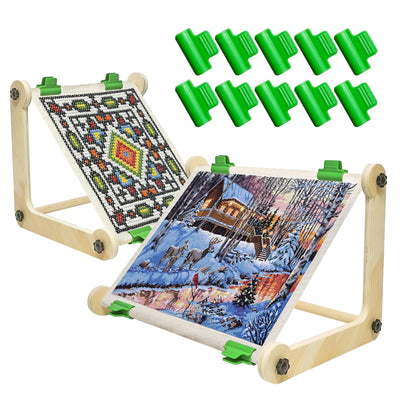 2 Pack Adjustable Wooden Embroidery Stands for Cross Stitch, Tabletop Hoop Holder with 2 Sizes Rods Tapestry Needlepoint Lap Natural Wood Frame for Sewing & Quilting