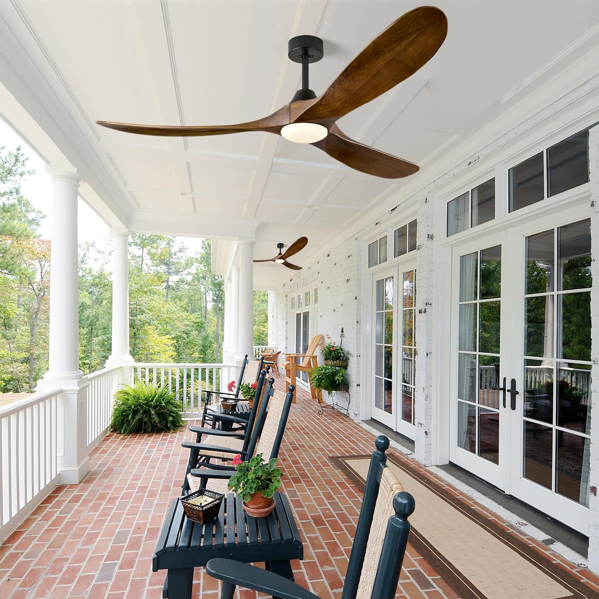 ABZ Ceiling Fans with Lights - 60 inch Propeller Ceiling Fan with Remote Control, 3 Blades Walnut Solid Wood Ceiling Fan for Indoor Outdoor Patio Bedroom Living Room Kitchen ABZ