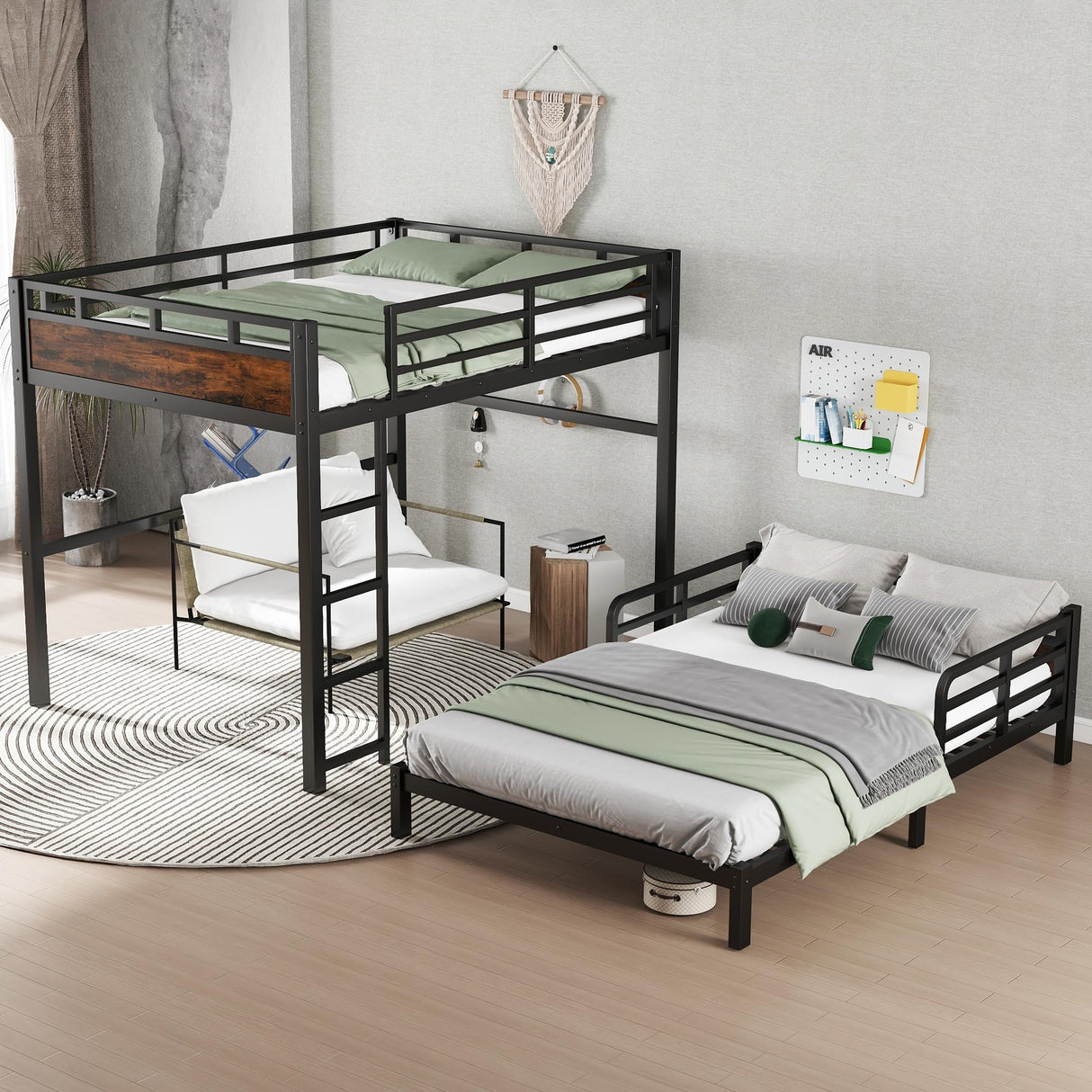 Full XL Over Full XL Bunk Bed with Headboard and Full Length Guardrail, Separable Bunk Bed, Heavy Duty Bunk Beds Can Turns Into Loft Bed and Platform Bed, Black Bellemave