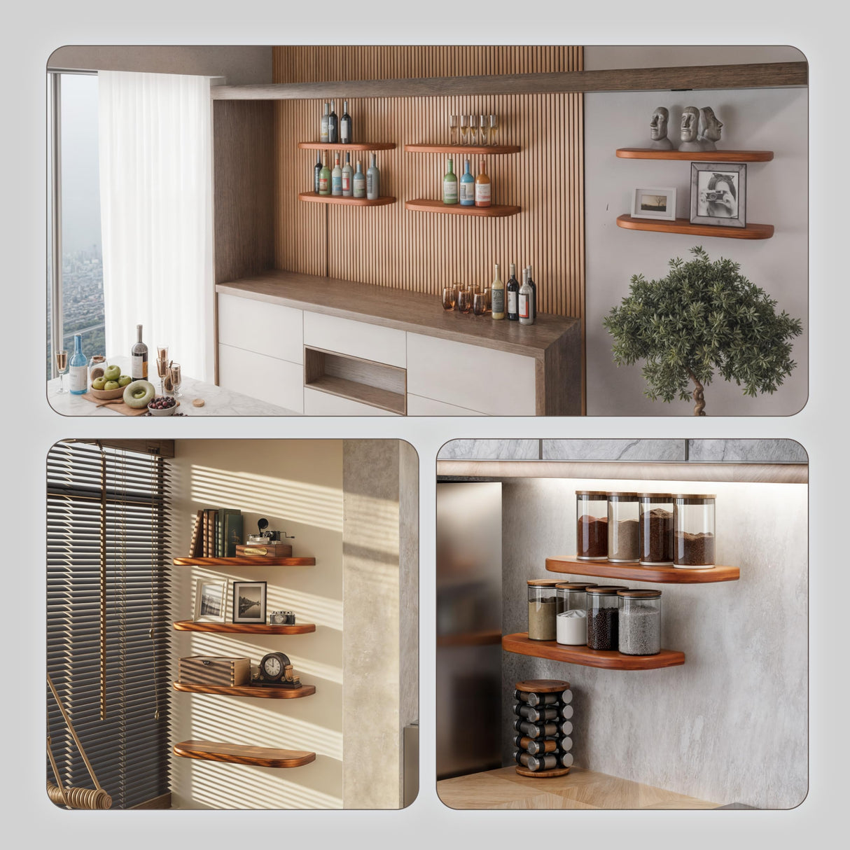 BATODA 17" Acacia Wood Floating Shelves Wall Mounted (Round Edge) – Rustic Farmhouse Wooden Wall Storage Shelf for Bedroom, Kitchen - Brackets and Shelving Hardware Included (Acacia, 17 Inch Length) BATODA