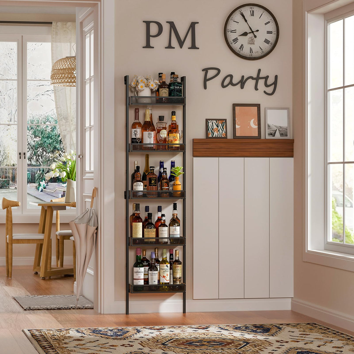 5-Tier Freestanding Wine Racks: 50 Bottles Wine Rack Shelf Wall Mounted with Fences, Wines Bottle Holder Display Shelf, Liquor Storage for Kitchen, Dining Room, Bar, Wood, 17.28''L x 7.95''W x 68.5''H Hencawima