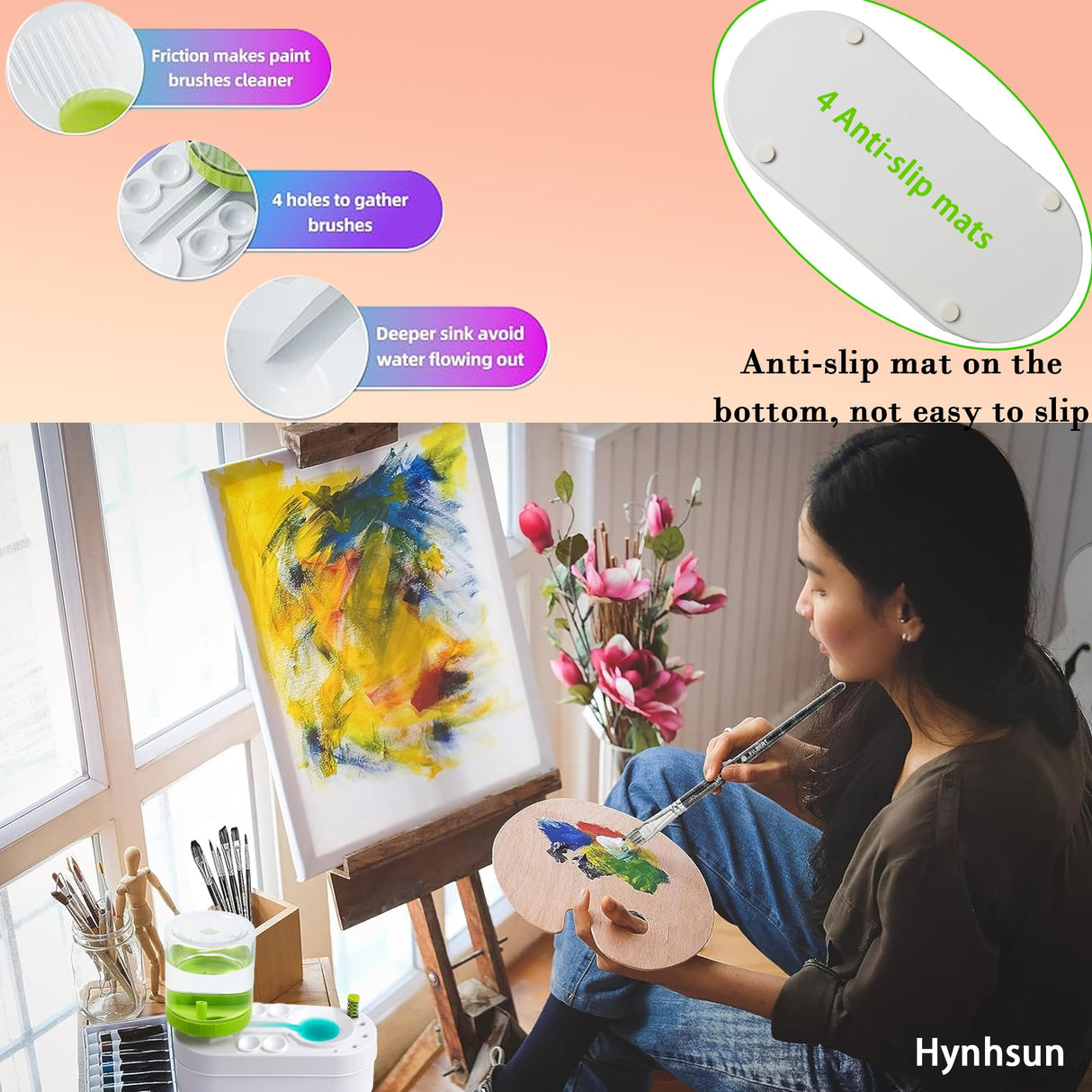 Hynhsun 2025 Upgraded Paint Brush Cleaner Rinse Cup Water Circulation,Watercolor/Oil and Water-Based Paint Brush Cleaner Tool,Gift for Artist Kids Adults and Girls, Pre-Assembled (Green) Hynhsun