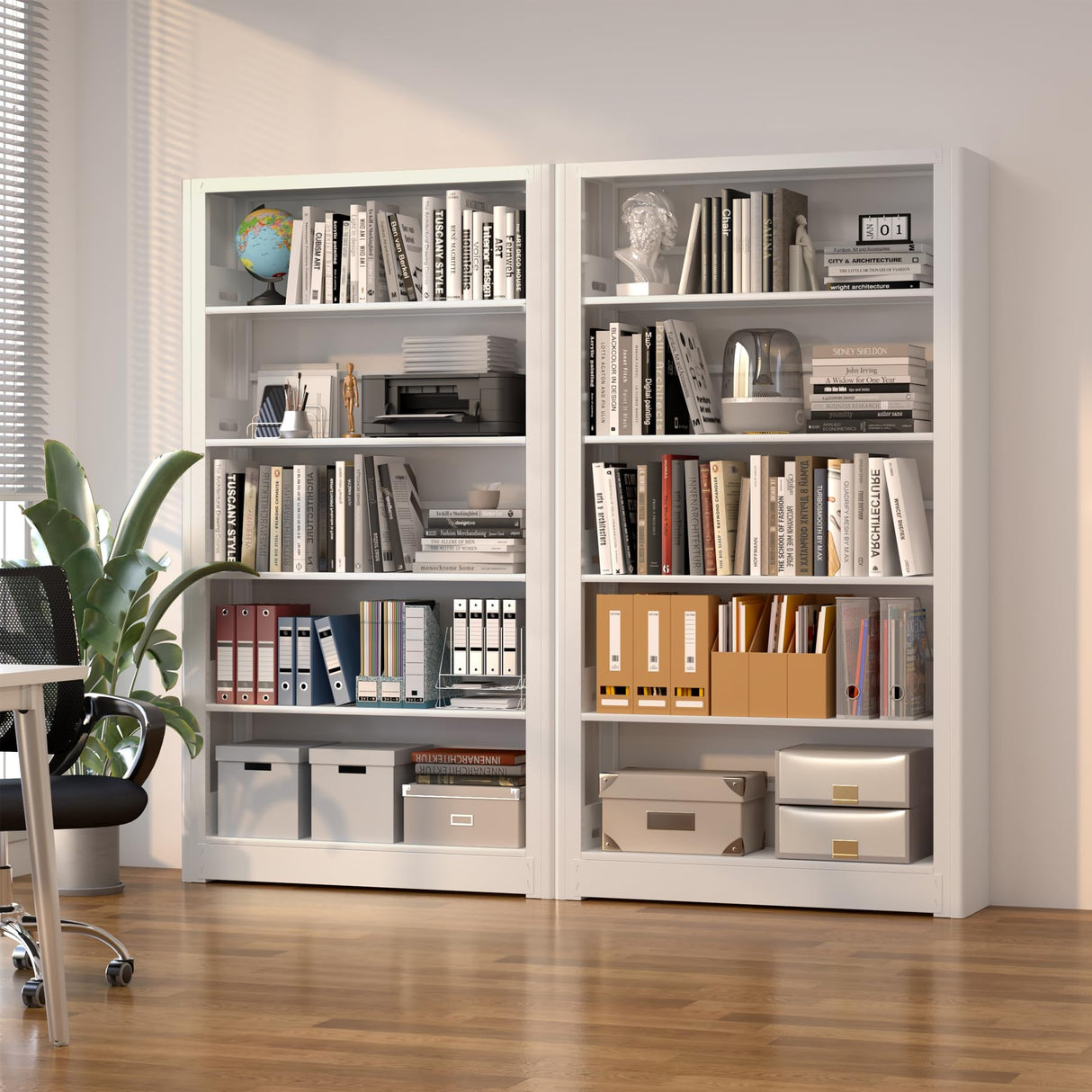 LyAosdFu Heavy Duty Metal Bookshelf, 5 Shelf Adjustable Bookcase, 69’’ Tall Modern Bookshelves, Open Book Shelf Organizer, Large Sturdy Book Case for Living Room, Library, Office, White Book Shelf LyAosdFu