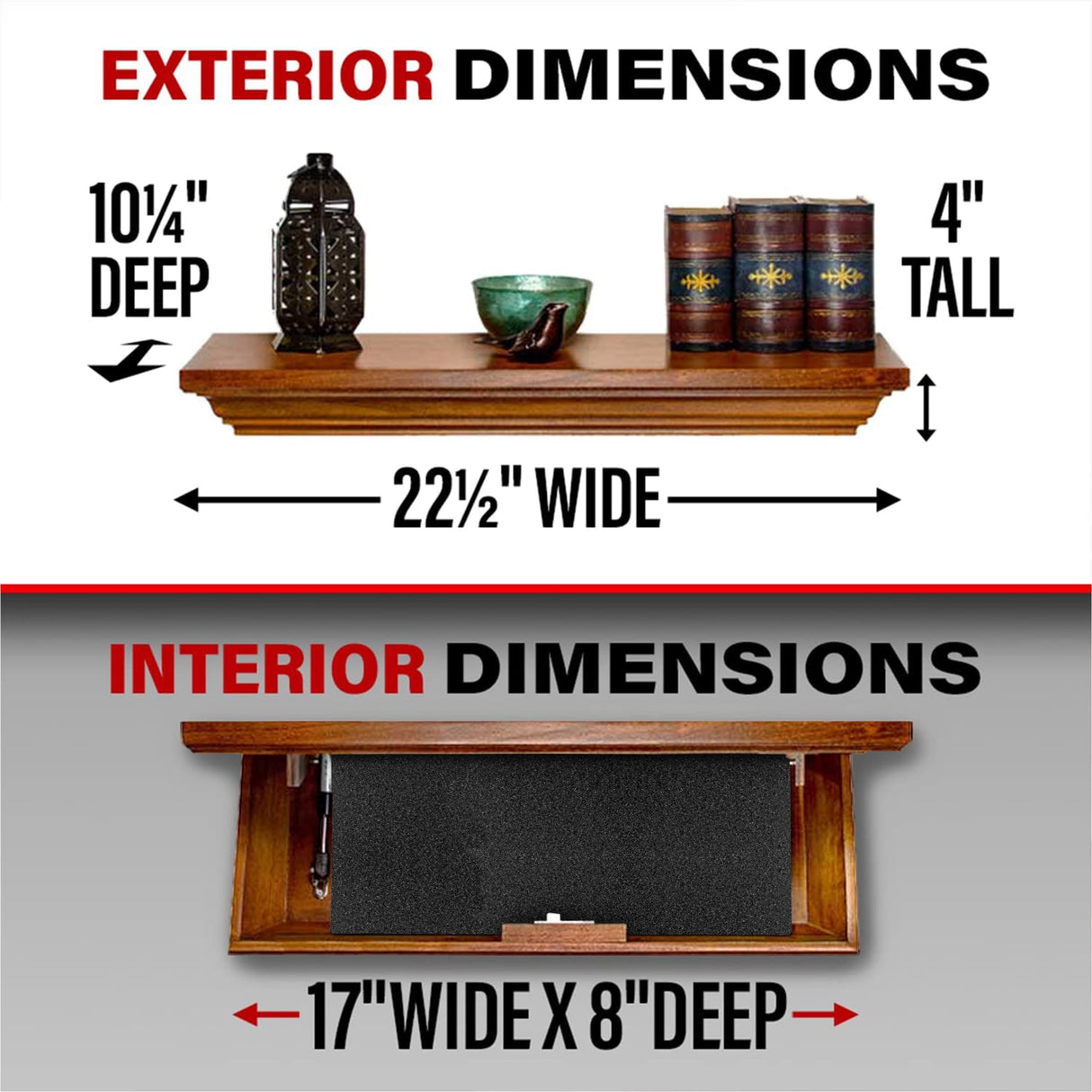 Tactical Traps - Patriot 35PC Premium Concealment Shelf with Hidden Gun Storage - Hidden Gun Safe with RFID Lock, Made in USA - Concealment Furniture for Guns - 22.5” x 10.25” x 4" - Dark Walnut Tactical Traps