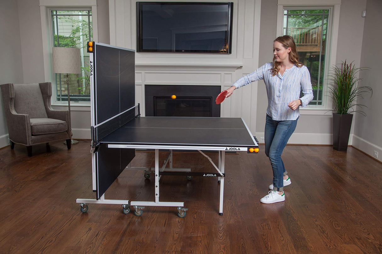 JOOLA Rally TL Professional MDF Indoor Ping Pong Table w/ Quick Clamp Table Tennis Net & Post Set - 10 Minute Easy Assembly - Corner Ball Holders - Tournament Quality - Includes Playback Mode JOOLA