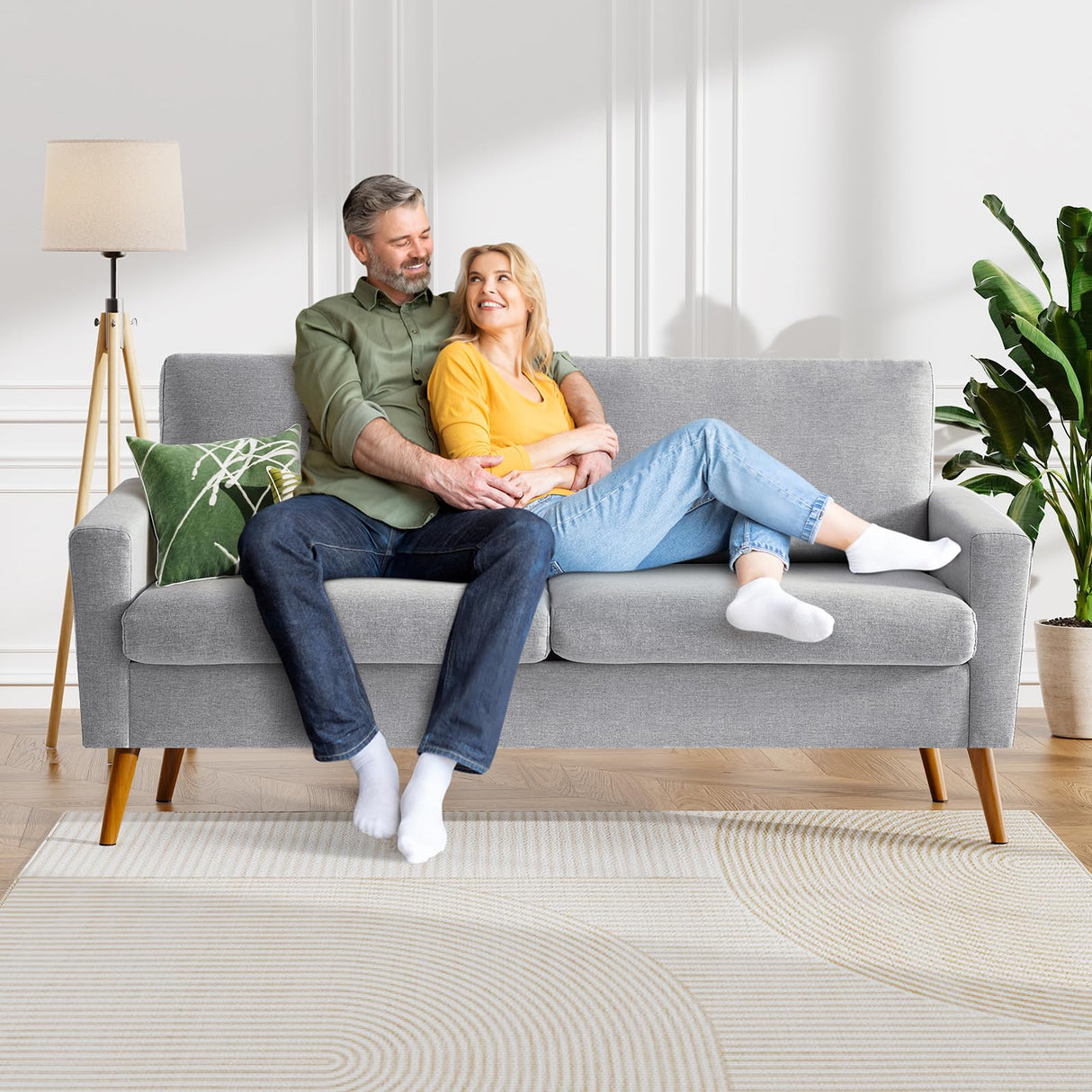 WEUP 68" Loveseat Sofa Light Grey Linen Couch, Mid Century Modern Love Seat Couches for Living Room, Small Loveseat for Bedroom Office, Comfy Sofa with Spring Cushion, Solid Wood, Tool-Free Assembly WEUP