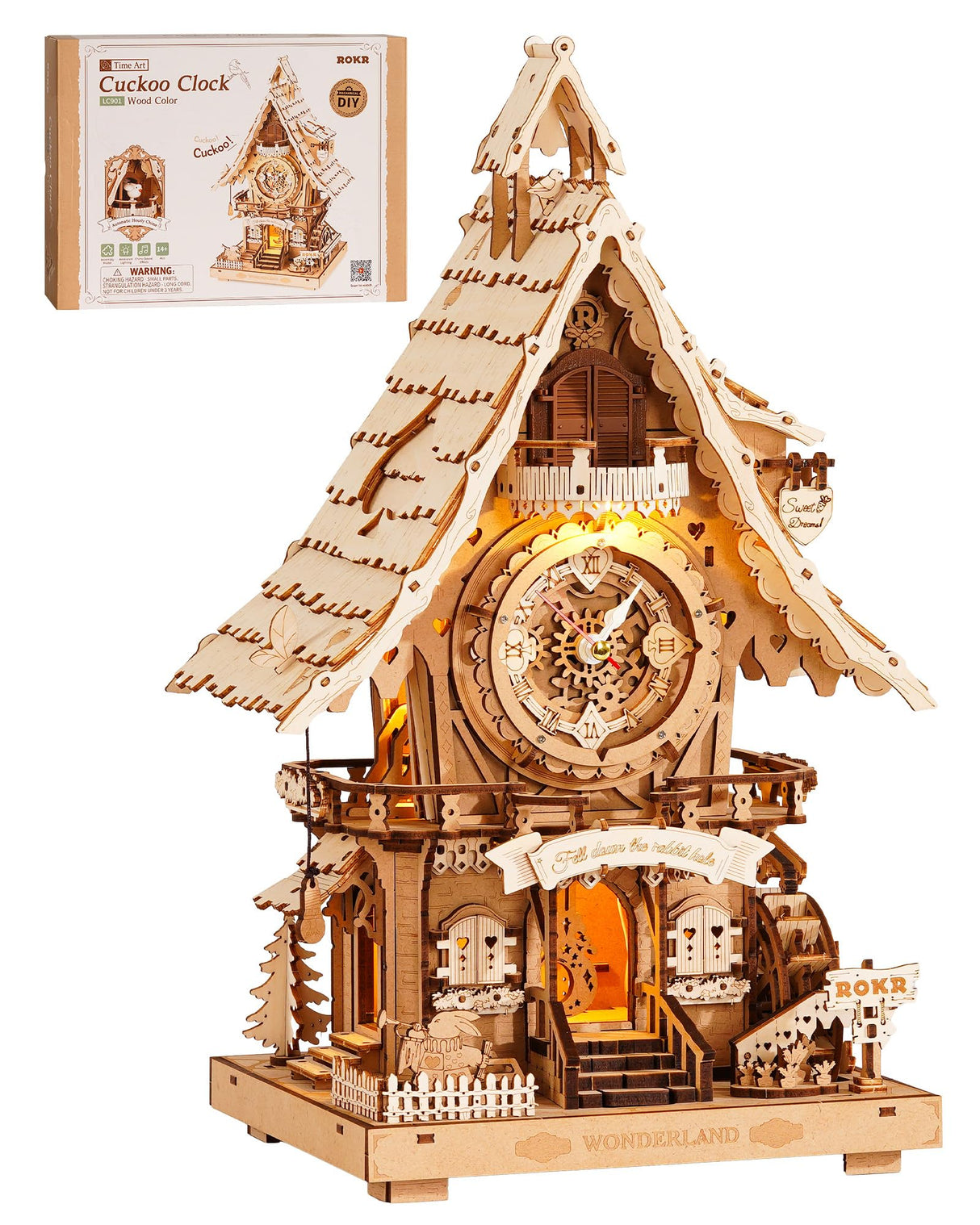 ROKR 3D Wooden Puzzles for Adults,Wooden Clock Model kit,435 Piece 3D Puzzles,Ideal Gift for Adults and Teens ROKR