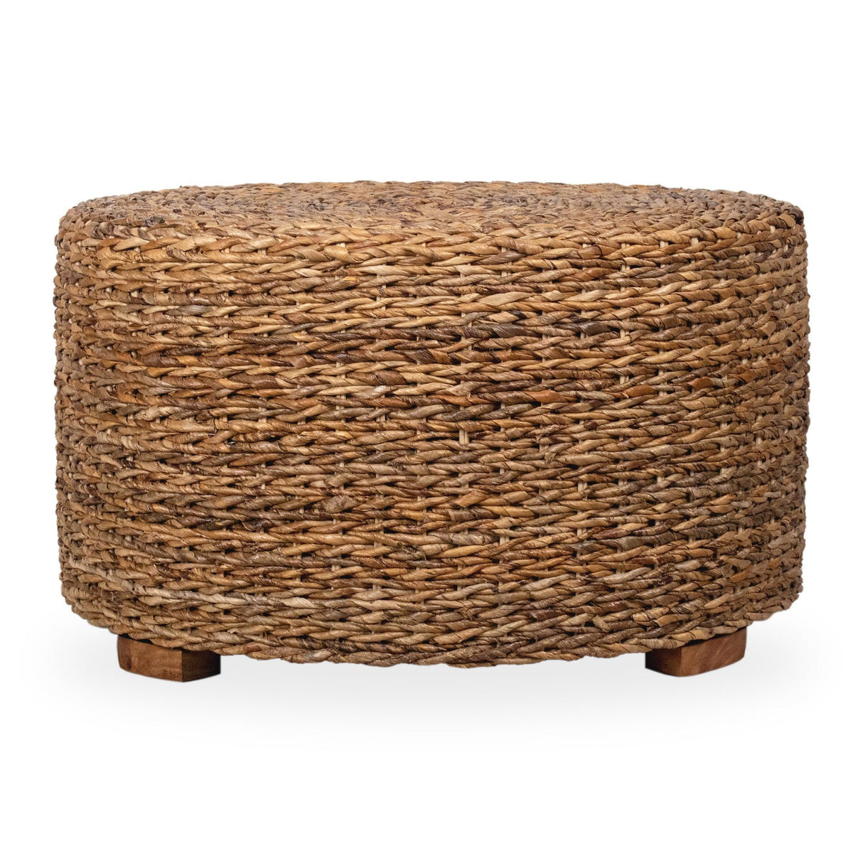 East at Main Abella Round Wicker Banana Leaf Coffee Table, Coastal Boho Abaca Coffee Table with Natural Finish, 28.5" W – Handcrafted Farmhouse Accent Table for Living Room or Small Spaces