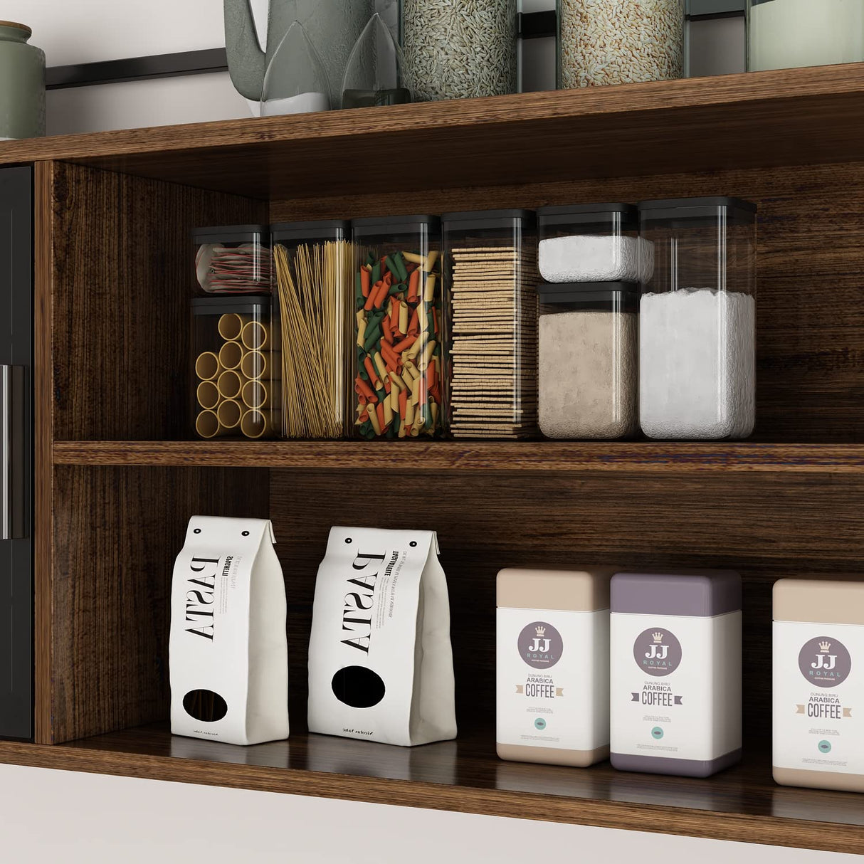 ECACAD Industrial-Style Brown Wood Sideboard Buffet with Hutch, Metal Mesh Doors, and Versatile Storage Solutions ECACAD