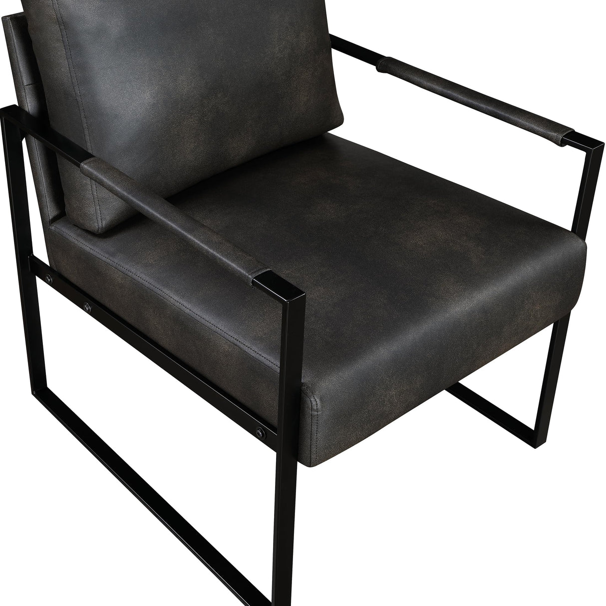 Lexicon Modern Accent Chair, Faux Leather Upholstered Living Room Chair With Wrapped Armrests, Arm Chair With Black Metal Frame,Comfy Single Chair For Living Room/Bedroom/Reading Room/Office,Dark Grey Lexicon