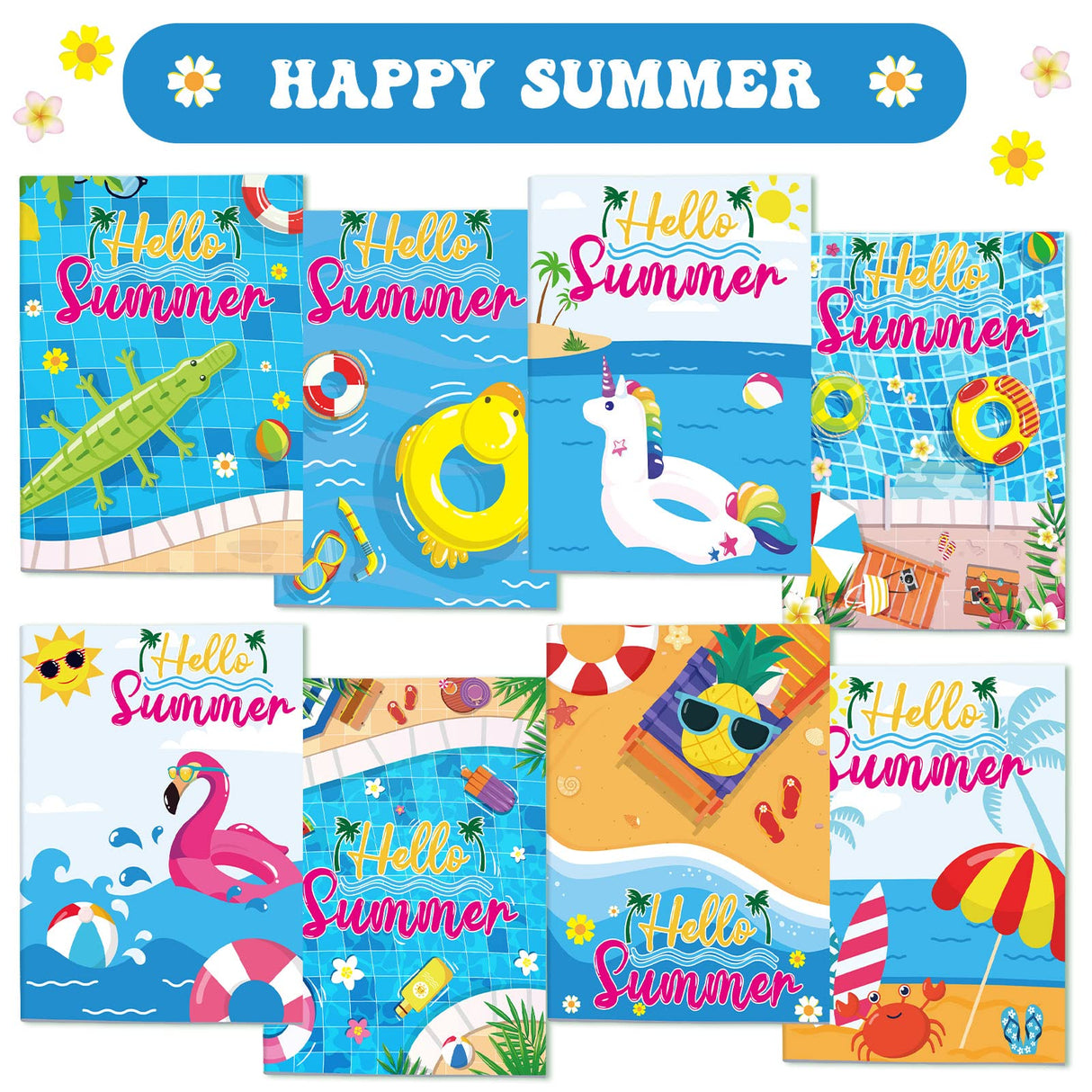 Faccito 24 Pcs Summer Beach Coloring Books Mini DIY Art Drawing Book Bulk Including Pineapple Coconut Flamingo Beach Pool Fun and Relaxing Patterns for Birthday Activity Faccito