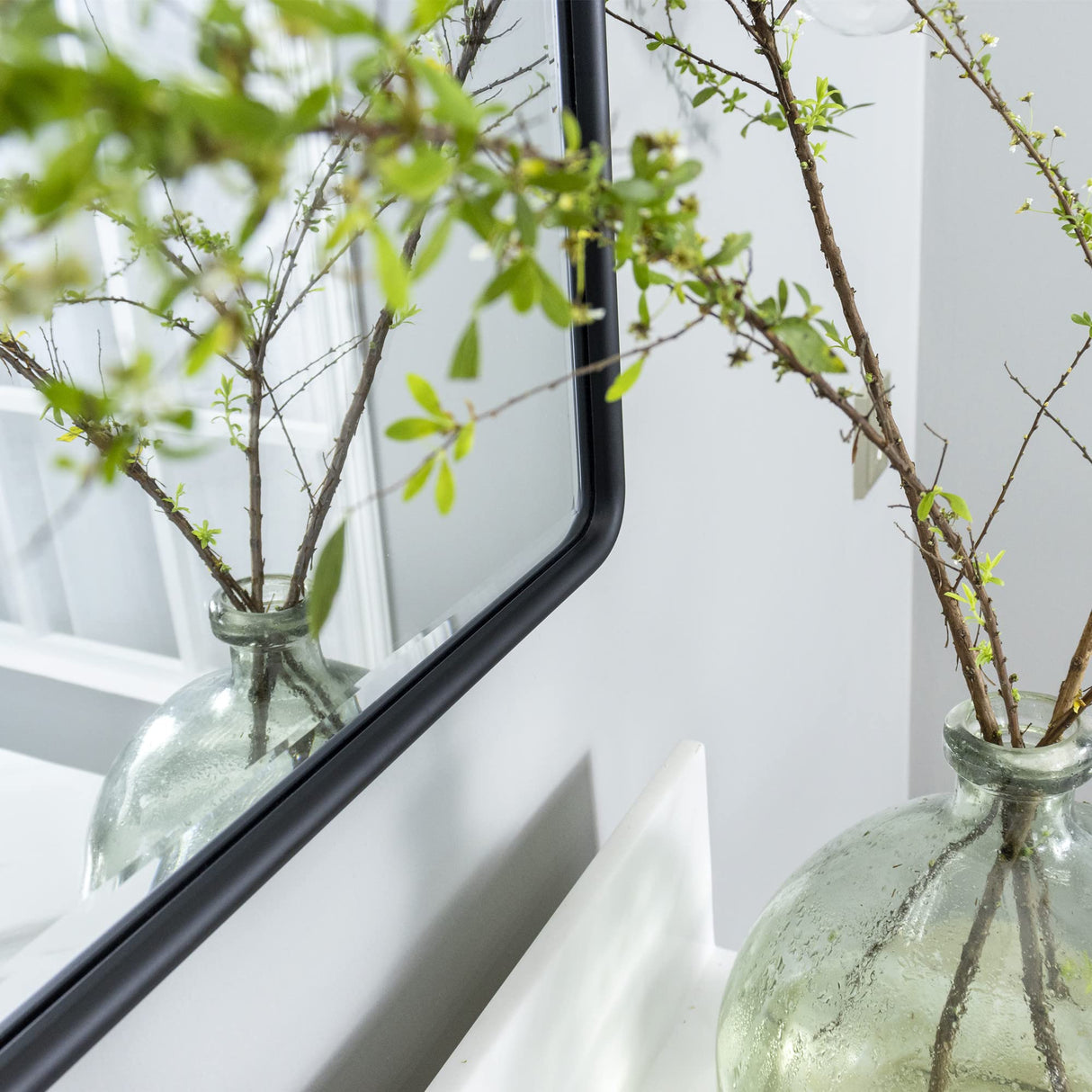 TEHOME Matt Black Pivot Rectangle Bathroom Vanity Mirrror Farmhouse Tiltable Rounded Metal Framed Pivoting Bathroom Mirror with Beveled Mirrror, Overall 27 x 35 inches (Mirrror 23 x 35 inches) TEHOME