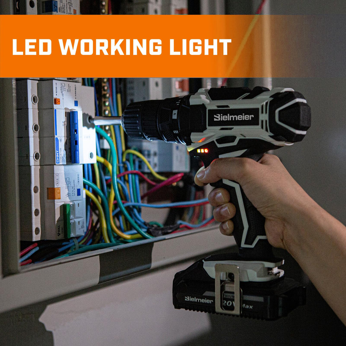 Bielmeier 20V MAX Cordless Drill Set – 285 In-lb Torque,2 Variable Speed,64+1 Position,3/8" Keyless Chuck,Drill Machine Includes 2 Brushes,Flex Shaft,Cloth Bag & 58 Drill Bits(Black) BIELMEIER