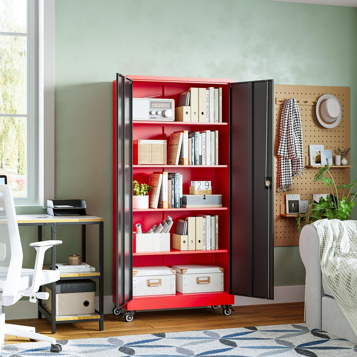 Letaya Metal Garage Storage Cabinets with Lock Door and Adjustable Shelves, Steel Tool Cabinets for Home,Office,Warehouse Organisieren (Black Red, 75" H) Letaya