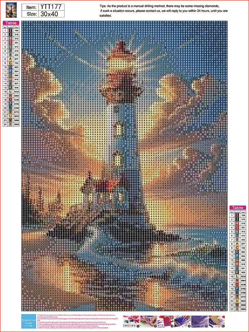 Diosedyer Lighthouse Sunset Diamond Painting Kit 5D DIY Diamond Painting Kit Full Round Ideal for Christmas & Halloween Decor, Perfect for Bedroom, Living Room Wall Art 11.8x15.7inch Diosedyer