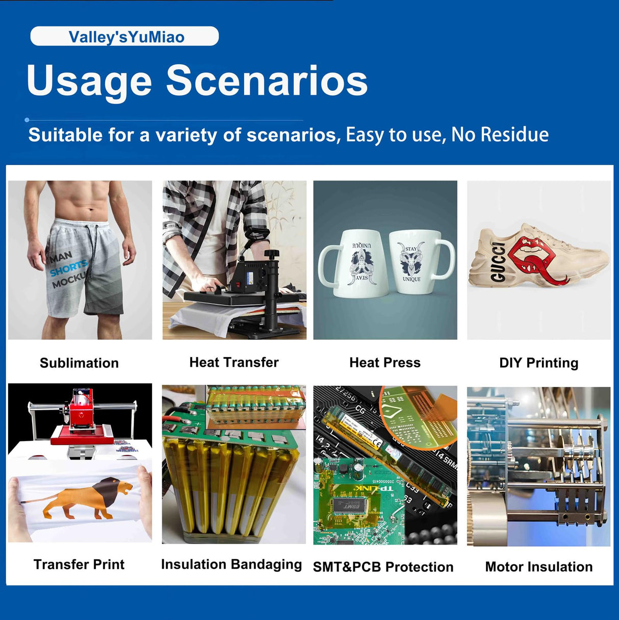 Valley'sYuMiao 6Rolls,10mm×108fts, Heat Tape for Sublimation, Heat Transfer Tape, Heat Resistant Tape, No Residue, Thermal, Total Length 648fts Valley'sYuMiao