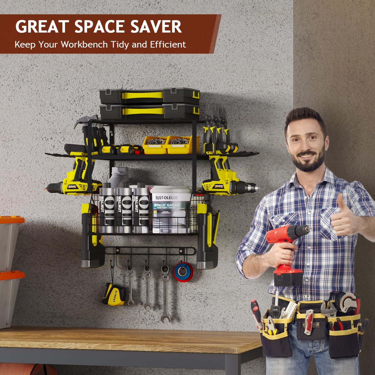 Homsorout Garage Shelves Wall Mounted - with Wire baskets, Heavy Duty Garage Wall Shelving with Hooks, Wire Shelf Baskets Tool Organizer for Home Garden Garage Organization and Storage Homsorout