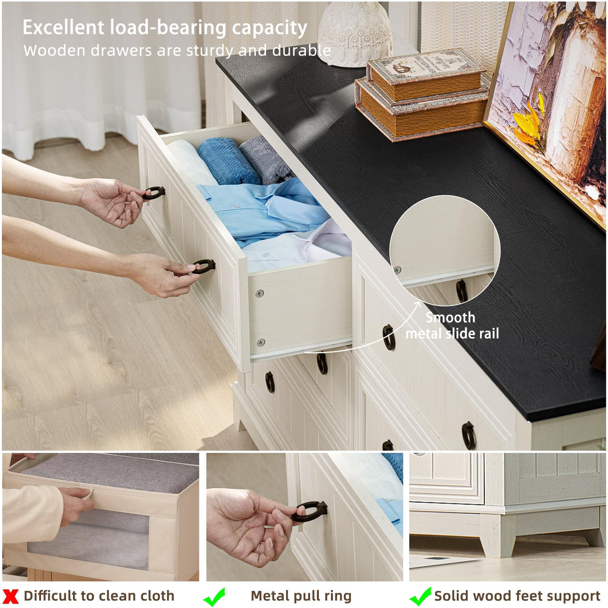 Joaxswe Farmhouse Dresser and Nightstand Sets 3 Piece, Nightstands Set of 2 and 6 Drawers Dresser for Bedroom, 58" Wide Dresser and 18" Inch Night Stand Set for Bedroom, Living Room, Hallway Joaxswe