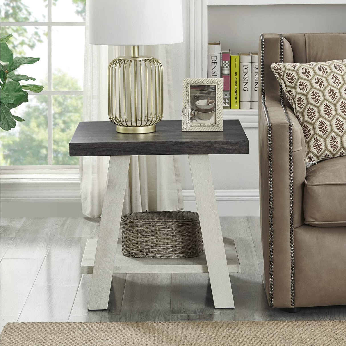 Roundhill Furniture Athens Contemporary Replicated Wood Regular End Table, Weathered Walnut and Gray Roundhill Furniture