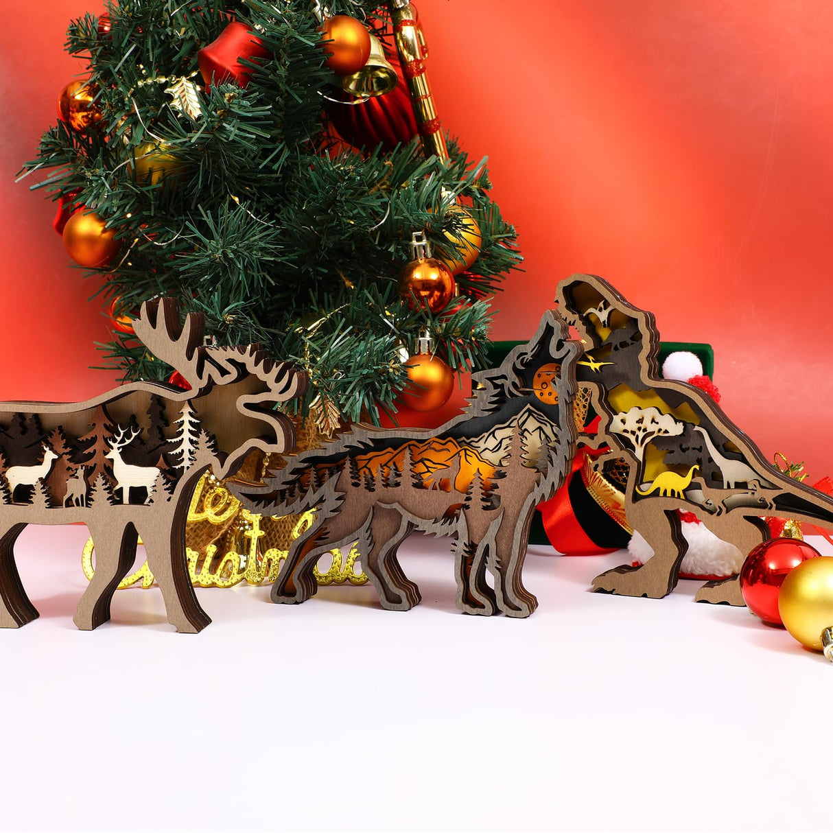 Drawely 3D Wooden Animals Carving, Wood Carving Animals Wall Decor, Modern Festival Forest Sculpture Christmas Living Room Office Decor Birthday Gifts for Friend Daughter Son Mom Dad (Moose) Drawelry