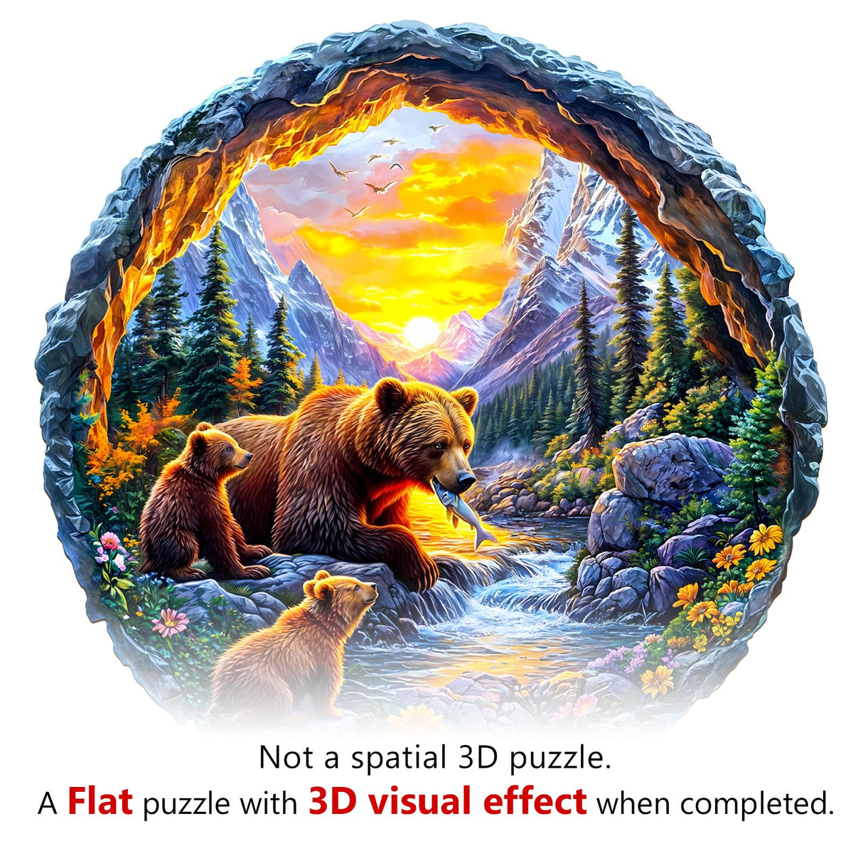 KAAYEE Wooden Puzzles for Adults 290 Pieces Visual 3D Bear Family Wooden Jigsaw Puzzles for Adults Animal Wood Puzzle Gifts for Mother's Day Mom Adult Kids Bear Puzzle(13.4 * 13.4in) KAAYEE