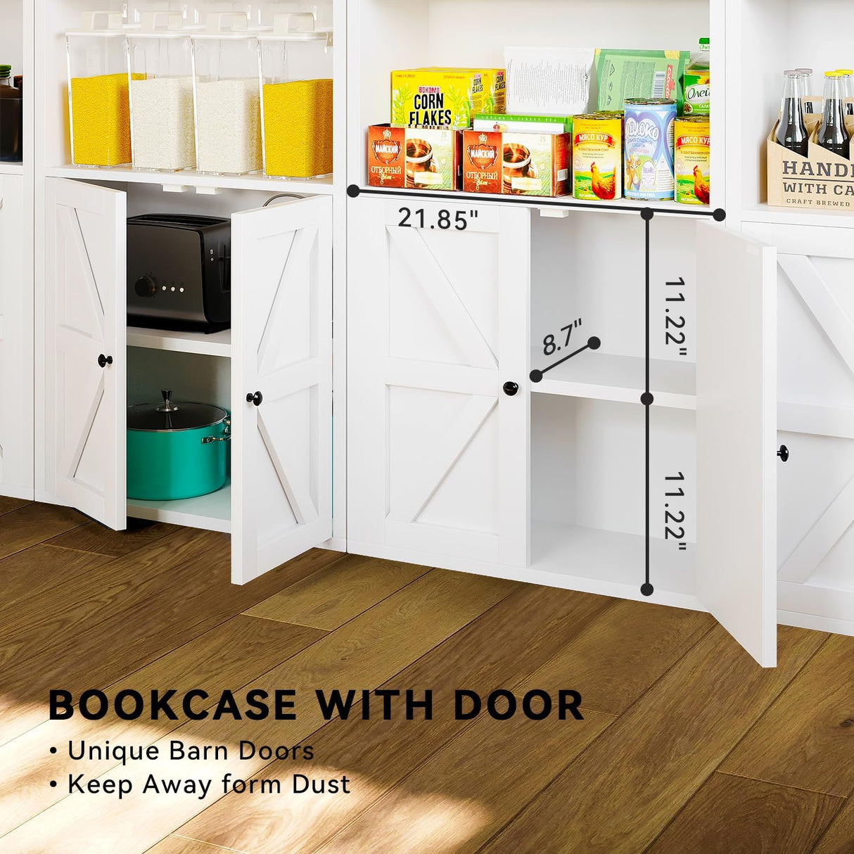 OneBlis 71.5" Bookshelf and Bookcase, 6-Tier Bookshelves with Cabinet Doors, Tall Display Shelves with Storage for Home Office, Living Room (White) OneBlis