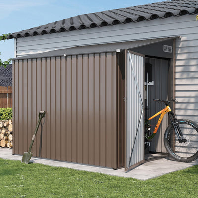 Breezestival 7'x5.5' Lean to Shed Large Storage Room Galvanized Steel Storage Sheds with Side Door Waterproof Utility Shed with Sloped Roof for Mower, Bike, Garden Tools (Brown)