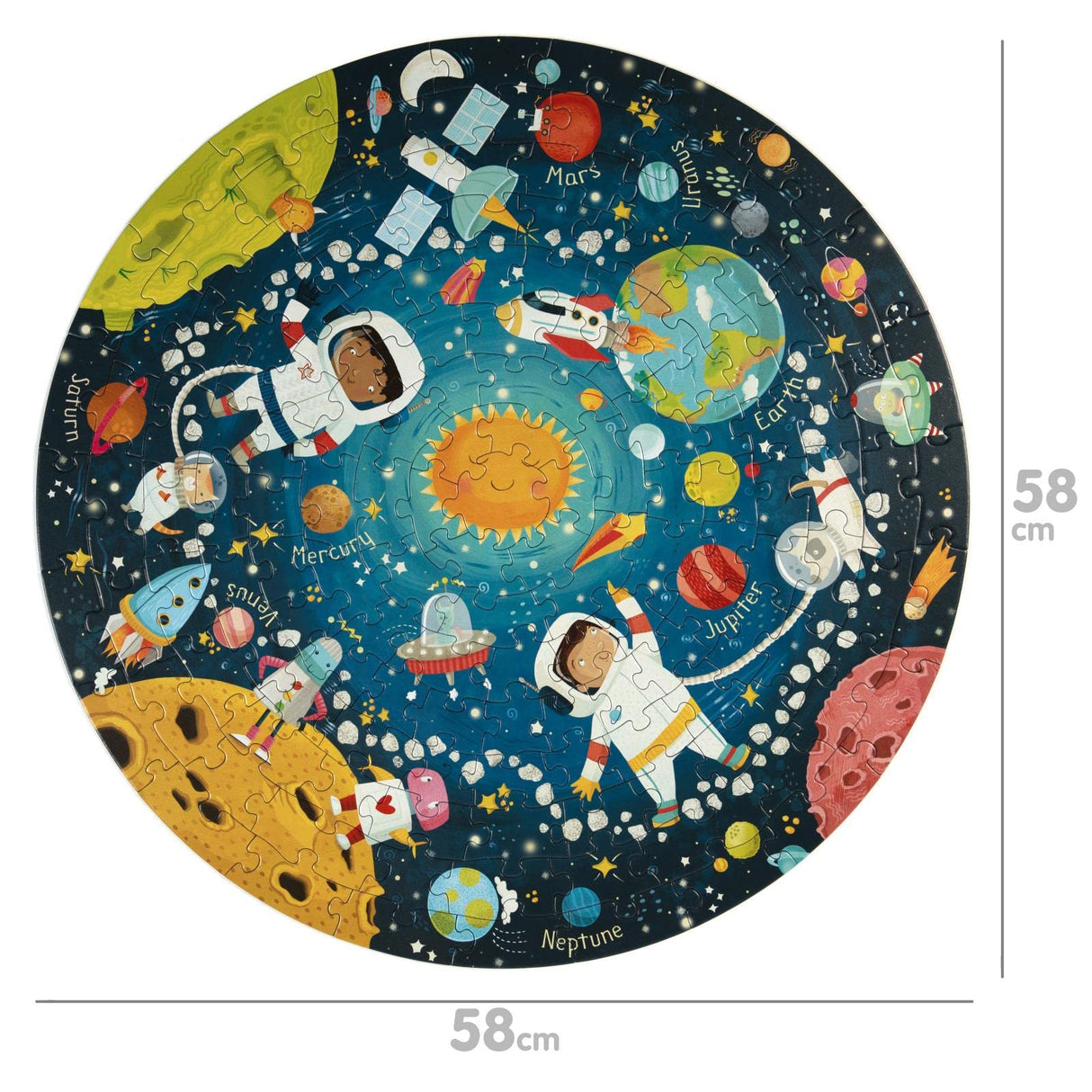 boppi Space Round Jigsaw Puzzle with 100% Recycled Card Solar System Astronauts 150 Pieces for Children 5 6 7 8 Years 58cm Diameter boppi