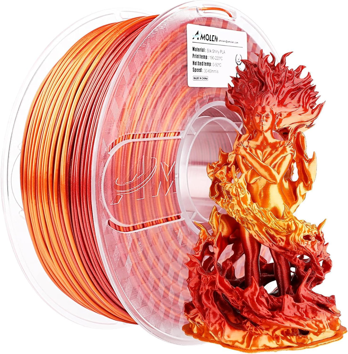 AMOLEN Silk PLA Gradient 3D Printing Filament, 1KG Spool 1.75mm Silk Shiny Red Gold Gradient Printer Filament 2.2lb Brighter New Version, Compatible with 3D Printer and 3D Pen AMOLEN