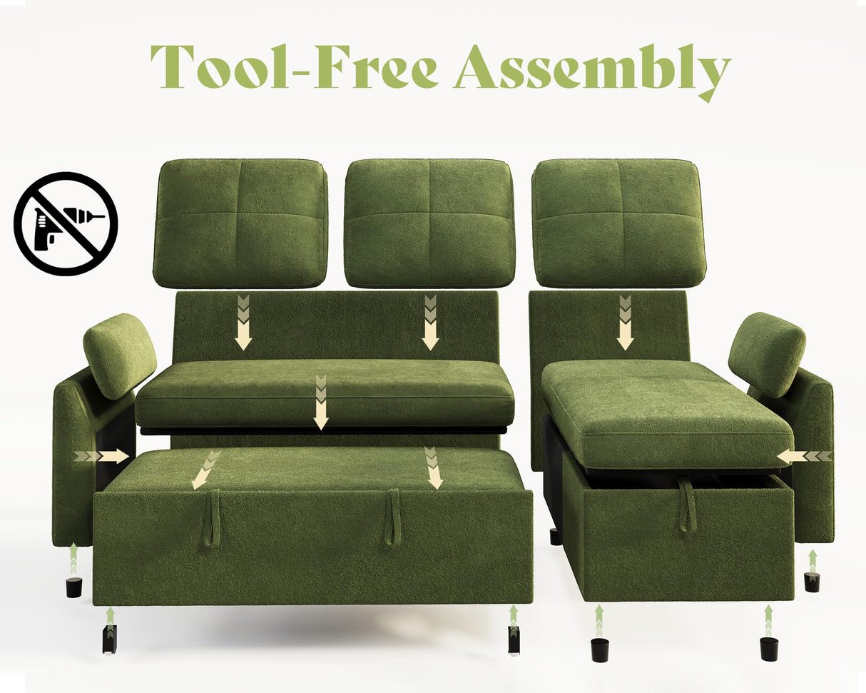 AMEILIFE Sleeper Sofa, Sofa Bed with Storage Chaise, Convertible Sofa Bed with Pull Out Couch, l Shaped Couch for Living Room, Linen Green AMERLIFE