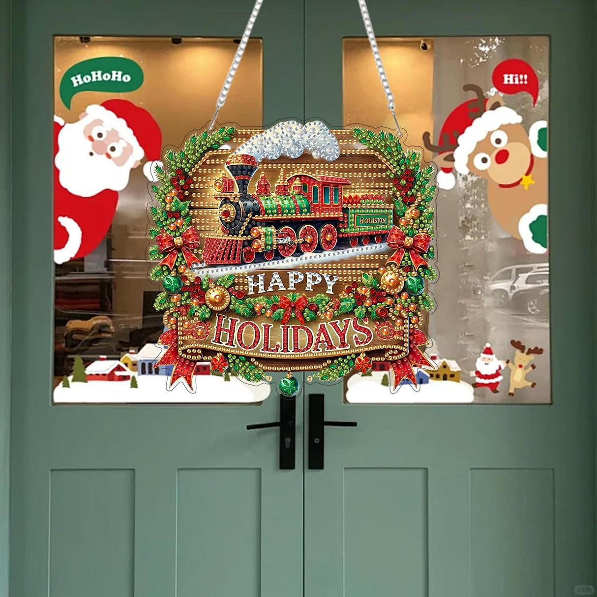 ARPADAMO Diamond Art Painting Pendant Kits 5D Diamond Art Painting Art Hanging Kit Christmas Train DIY Diamond Crystal Window Pendant Kit for Adults Gift Wall Home Decoration ARPADAMO