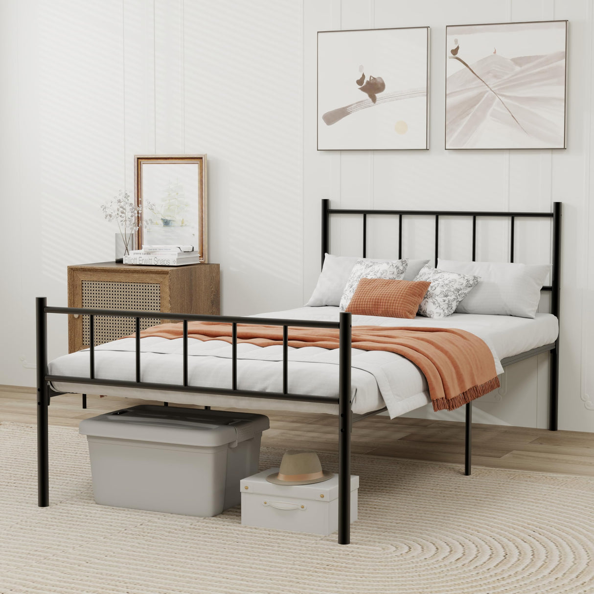 WJORATA Metal Platform Twin Bed Frame with Headboard Sturdy Steel Slats Support No Box Spring Needed Easy Assembly Black WJORATA