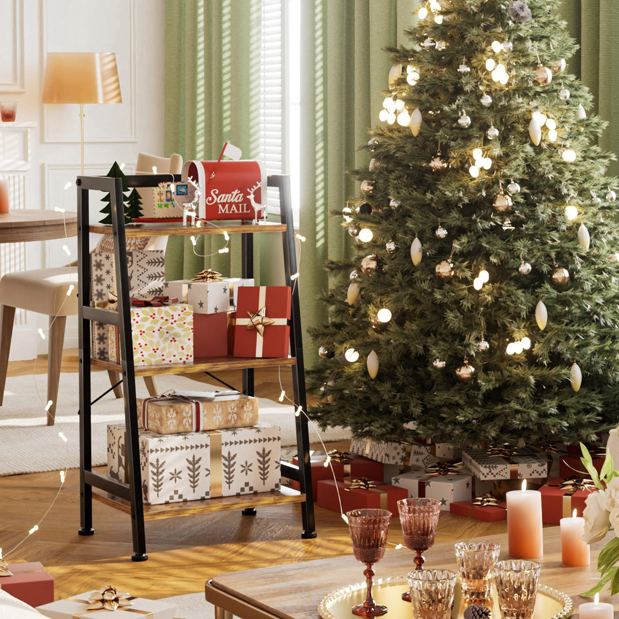 3-Tier Bookshelf, Ladder Shelf, Industrial Bookcase with Steel Frame, Metal Small Bookcase, Stand up Shelves for Living Room, Home Office, Kitchen, Bedroom, Industrial Style(Rustic Brown & Black) Homedawn