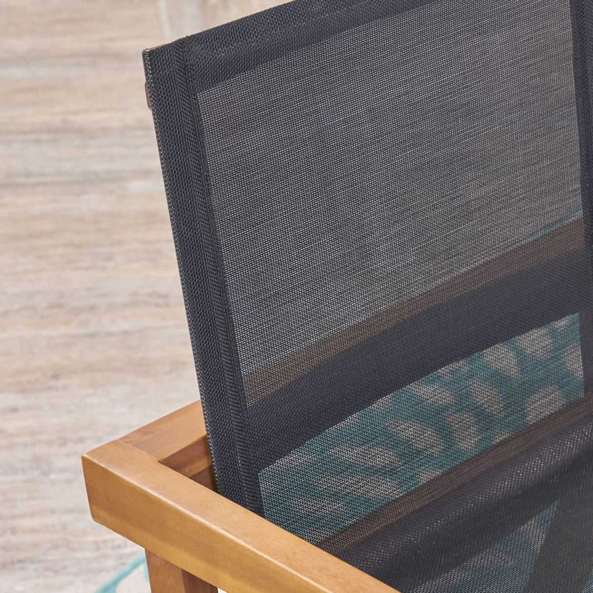 GDFStudio Outdoor Acacia Wood 3 Piece Dining Set with Mesh Seats, Teak and Black GDFStudio