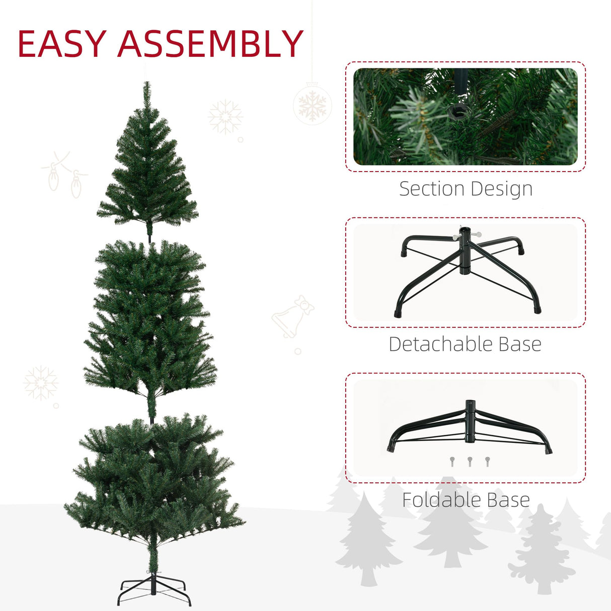 HOMCOM 8' Tall Unlit Slim Fir Artificial Christmas Tree with Realistic Branches, and 1168 Tips, Green HOMCOM