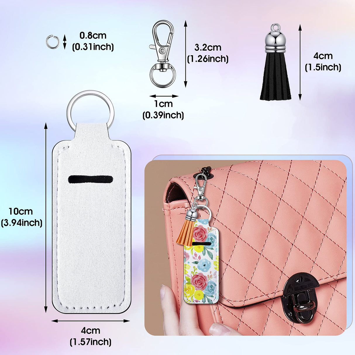 Jetec Sublimation Lipstick Holder Set Include 15 Pieces Blank Lipstick Keychain Holder 15 Pieces Colorful Keychain Tassels 15 Pieces Swivel Snap Hooks and 15 Pieces Jump Rings for Lipstick, Lip Balm Jetec