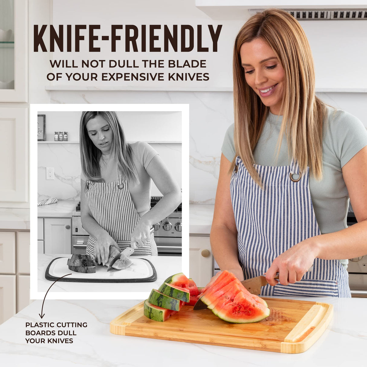 Bamboo Cutting Board - Wood Chopping Board with Juice Groove, Charcuterie Board, Serving Platter Cheese Board, Bread Board, Turkey Meat Cutting Board Indigo True