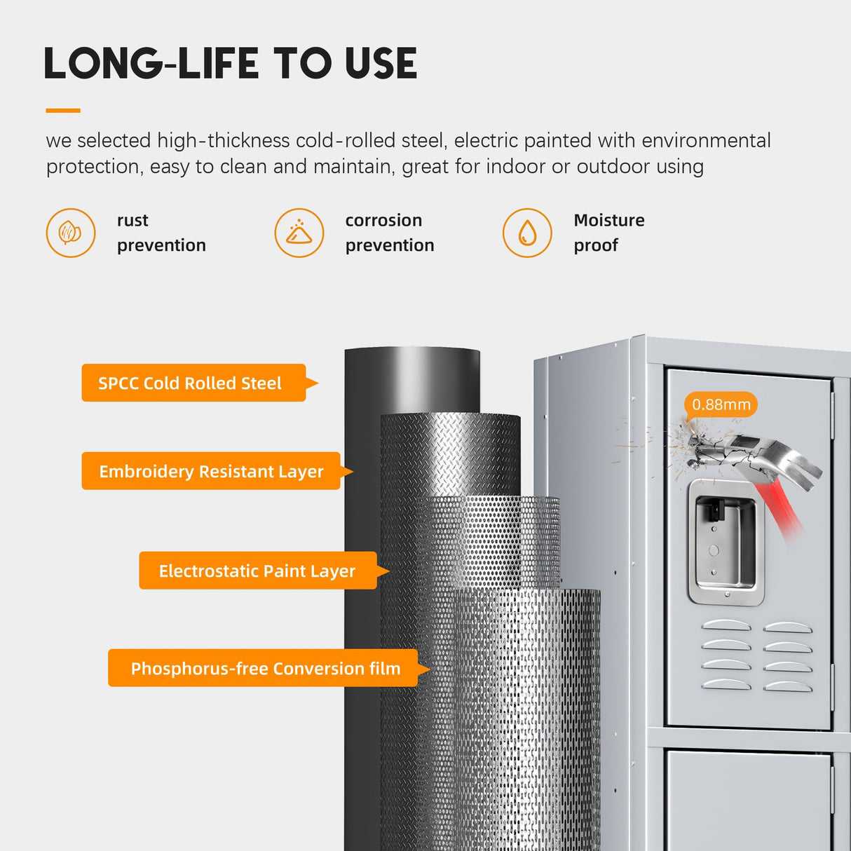 INTERGREAT Metal Lockers for Employees, 3 Door Storage Locker, Tall Steel Locker Cabinet for School, Office, Home, Gym, Kid Room, with Mirror (3-Tier,Grey) INTERGREAT