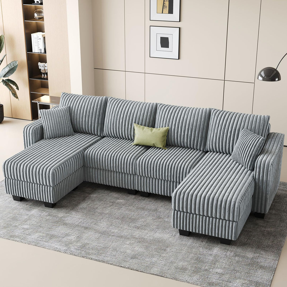 Belffin U Shaped Couch with Reversible Chaises Sectional Couches for Living Room Sectional Couch with Ottomans Corduroy (Light Grey, U Shaped) Belffin